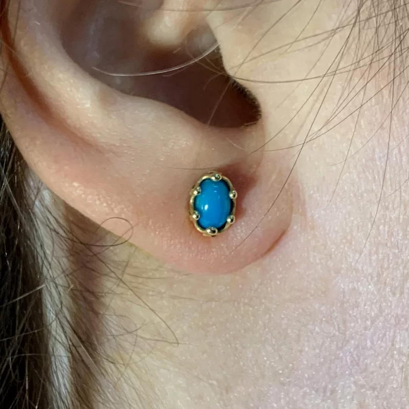 Cercei Stud Aur Galben 14 k Turcoaz Veritabil Peruzea - Stralucire si Protectie