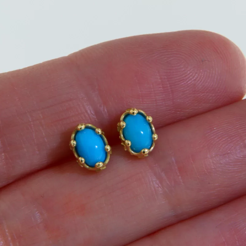Cercei Stud Aur Galben 14 k Turcoaz Veritabil Peruzea - Stralucire si Protectie