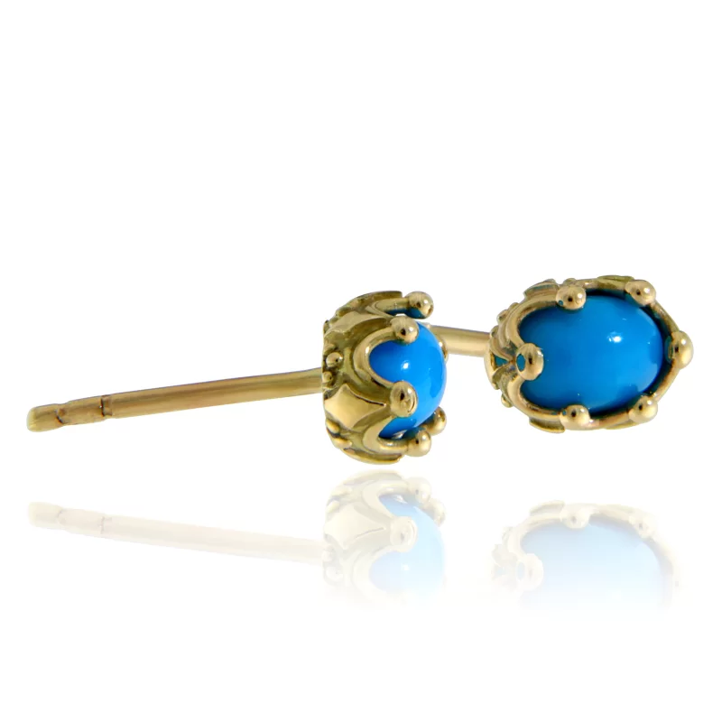 Cercei Stud Aur Galben 14 k Turcoaz Veritabil Peruzea - Stralucire si Protectie