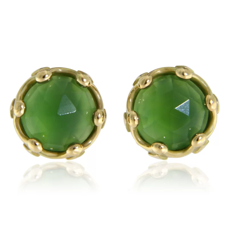 Cercei Aur 14 k Galben Stud Jad Nefrit Veritabil - Armonie si Protectie
