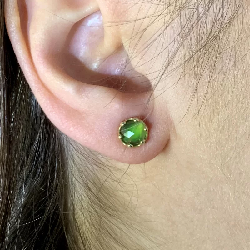 Cercei Aur 14 k Galben Stud Jad Nefrit Veritabil - Armonie si Protectie