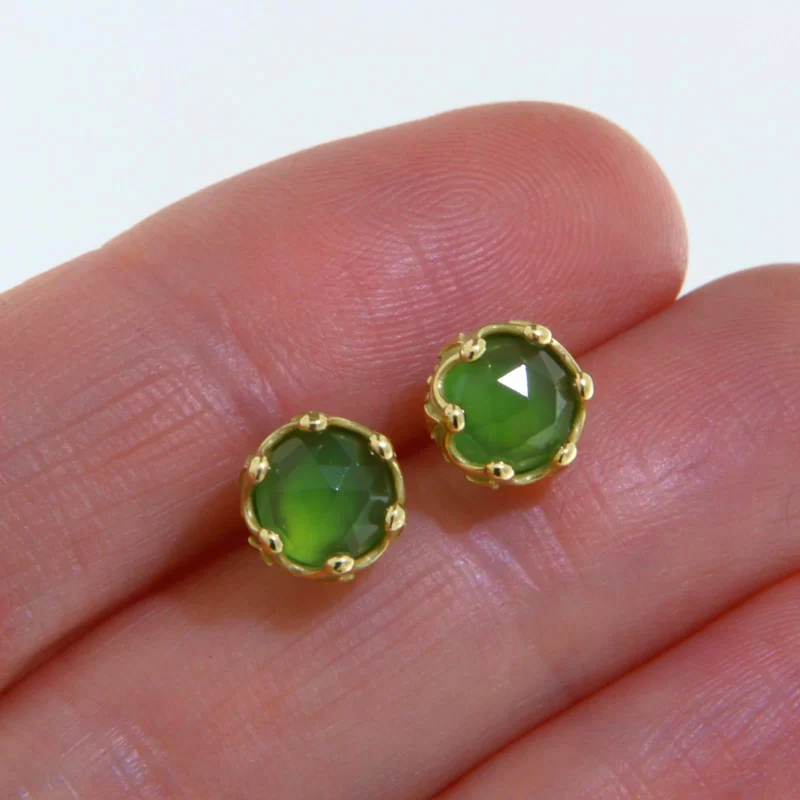 Cercei Aur 14 k Galben Stud Jad Nefrit Veritabil - Armonie si Protectie
