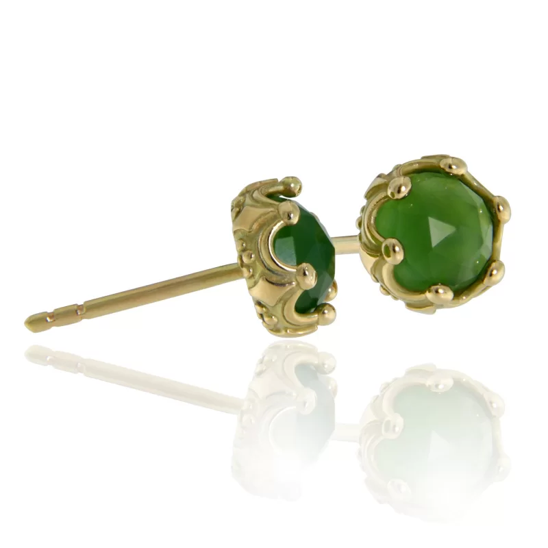 Cercei Aur 14 k Galben Stud Jad Nefrit Veritabil - Armonie si Protectie
