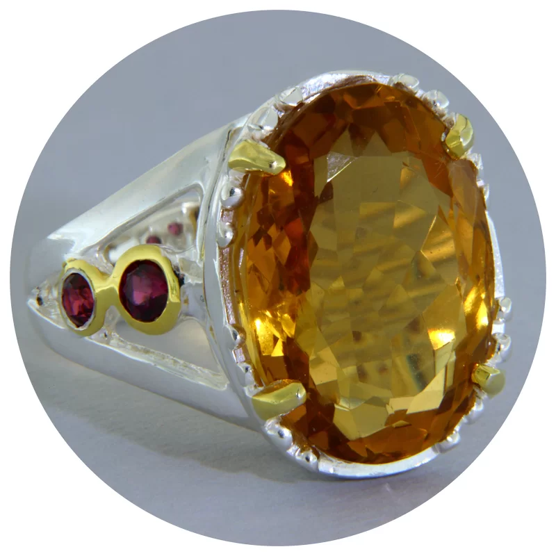 Inel Argint 925 Accente Aurite Citrin Granate Naturale - Pasiune si Echilibru