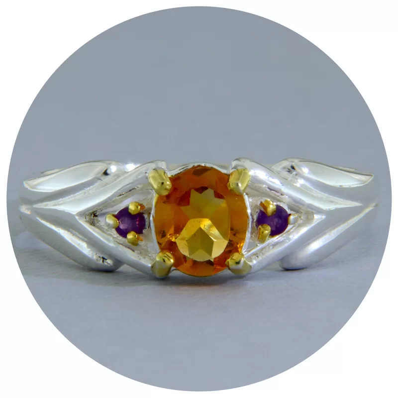 Inel Argint 925 Accente Aurite Citrin Ametist Naturale - Armonie si Lumina