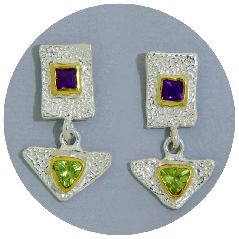 Cercei Argint 925 Accente Aurite Ametist Peridot Naturale - Stralucire si Echilibru