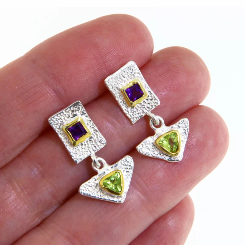 Cercei Argint 925 Accente Aurite Ametist Peridot Naturale - Stralucire si Echilibru
