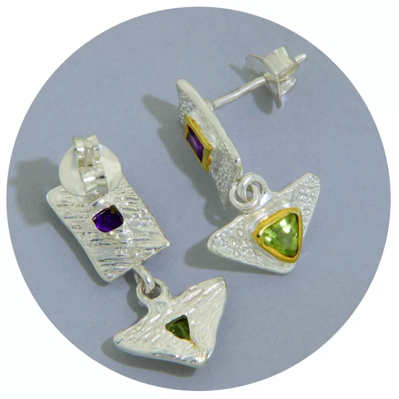 Cercei Argint 925 Accente Aurite Ametist Peridot Naturale - Stralucire si Echilibru
