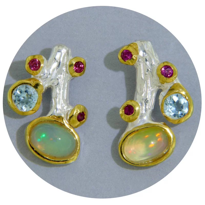 Cercei Argint 925 Accente Aurite Opal Etiopian Topaz Granat Rodolit Naturale - Magie si Stralucire