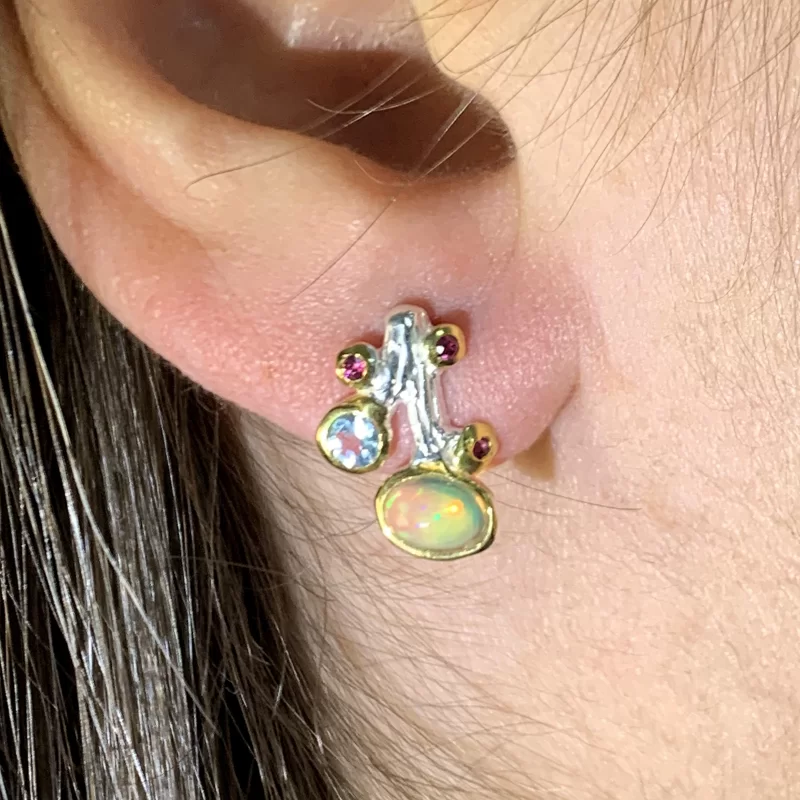 Cercei Argint 925 Accente Aurite Opal Etiopian Topaz Granat Rodolit Naturale - Magie si Stralucire