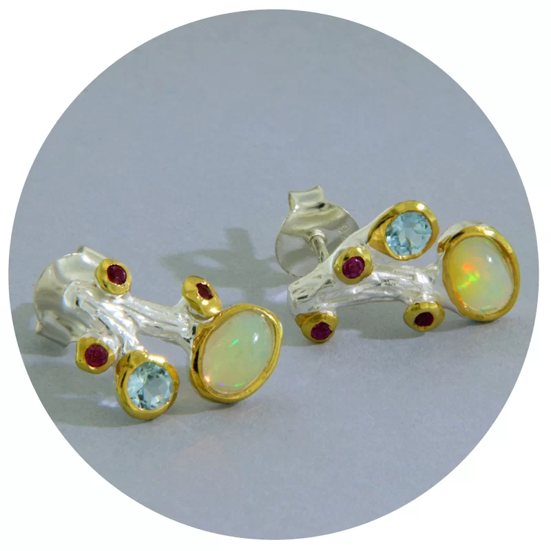 Cercei Argint 925 Accente Aurite Opal Etiopian Topaz Granat Rodolit Naturale - Magie si Stralucire