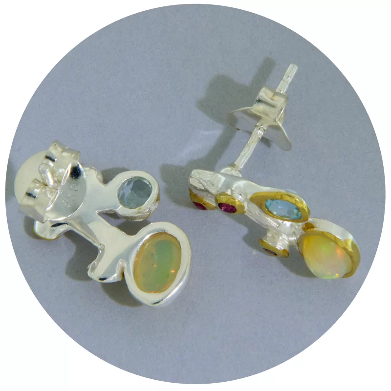 Cercei Argint 925 Accente Aurite Opal Etiopian Topaz Granat Rodolit Naturale - Magie si Stralucire