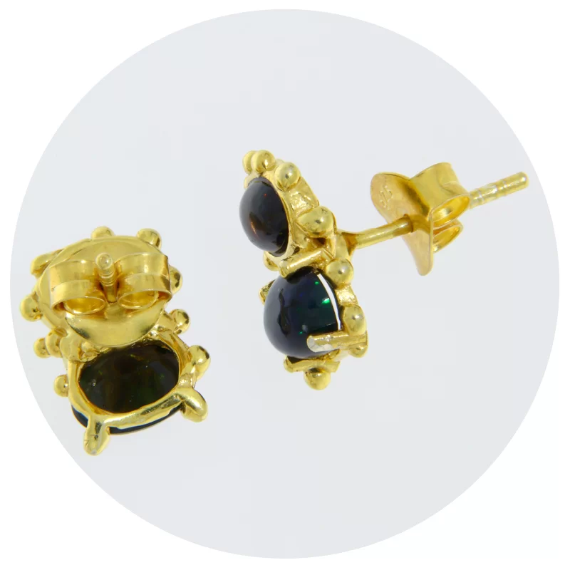 Cercei Argint 925 Aurit Opal Negru Natural - Mister si Eleganta