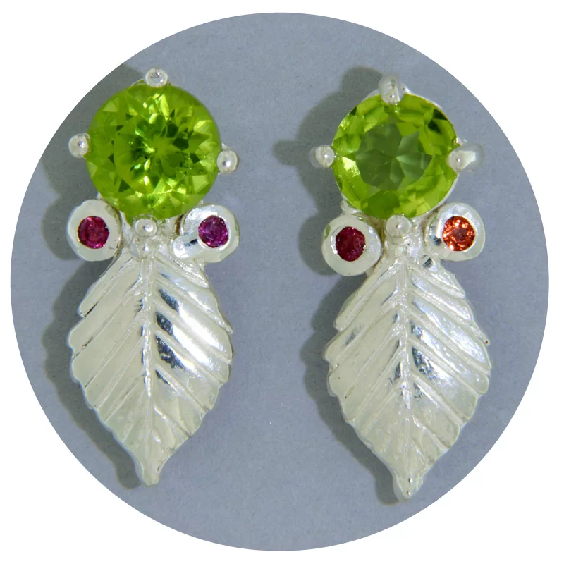Cercei Argint 925 Peridot Granate Naturale Frunze - Natura si Eleganta