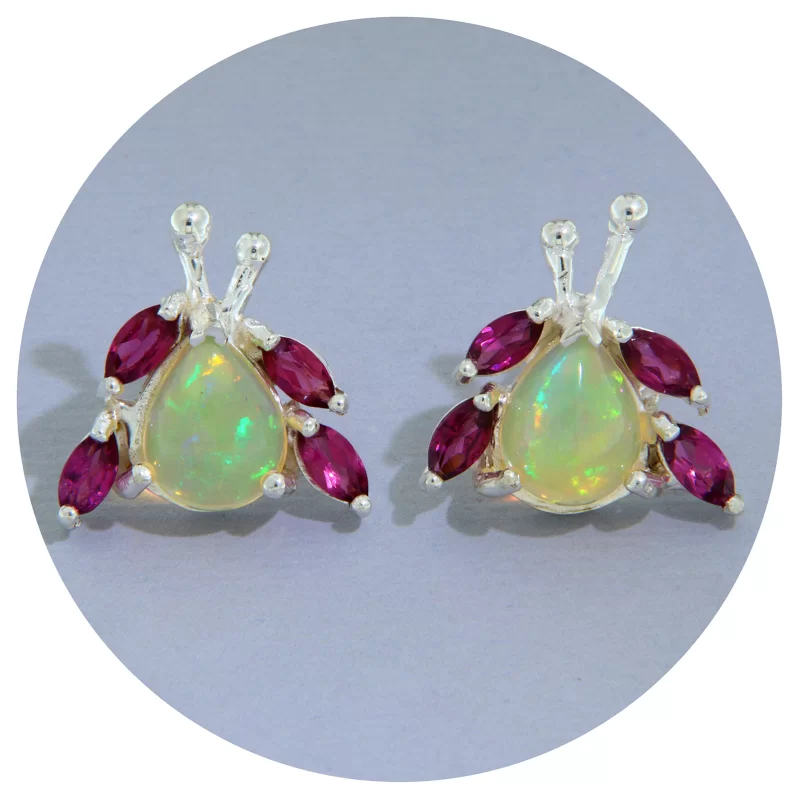 Cercei Argint 925 Opal Etiopian Granat Rodolit Naturale - Eleganta si Energie Vibranta