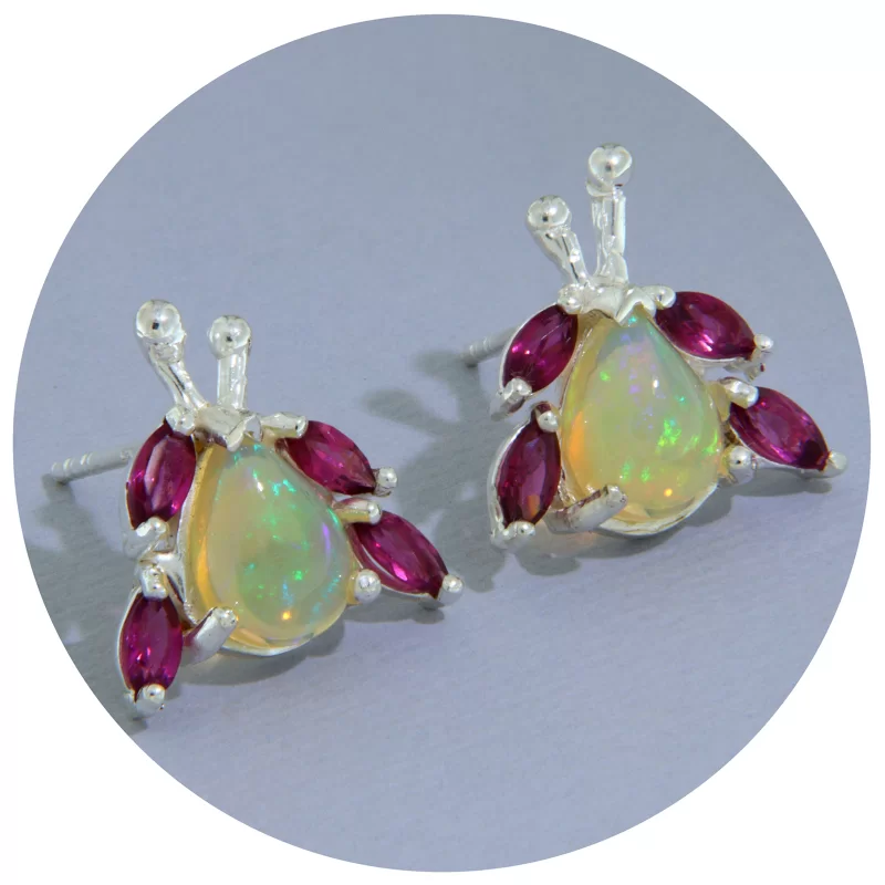 Cercei Argint 925 Opal Etiopian Granat Rodolit Naturale - Eleganta si Energie Vibranta