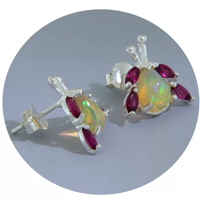 Cercei Argint 925 Opal Etiopian Granat Rodolit Naturale - Eleganta si Energie Vibranta