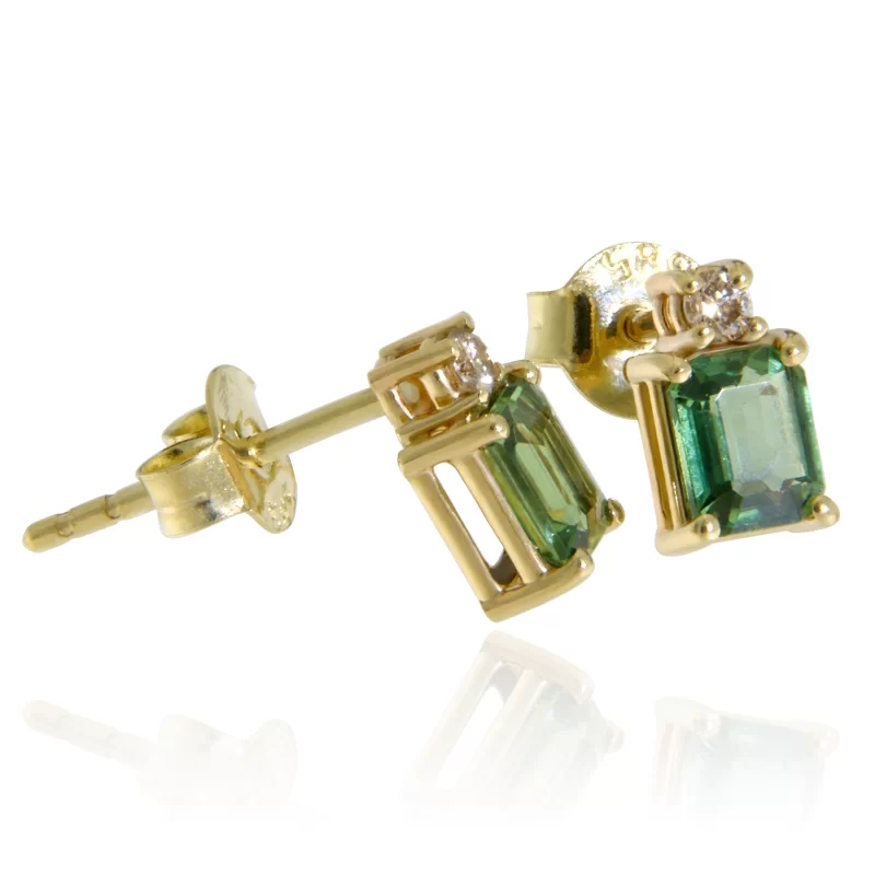 Cercei Stud Aur Galben 14 k Safire Verzi Diamante Naturale - Rafinament si Echilibru