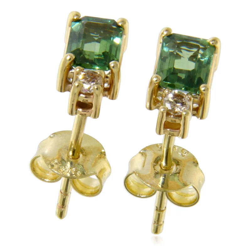 Cercei Stud Aur Galben 14 k Safire Verzi Diamante Naturale - Rafinament si Echilibru