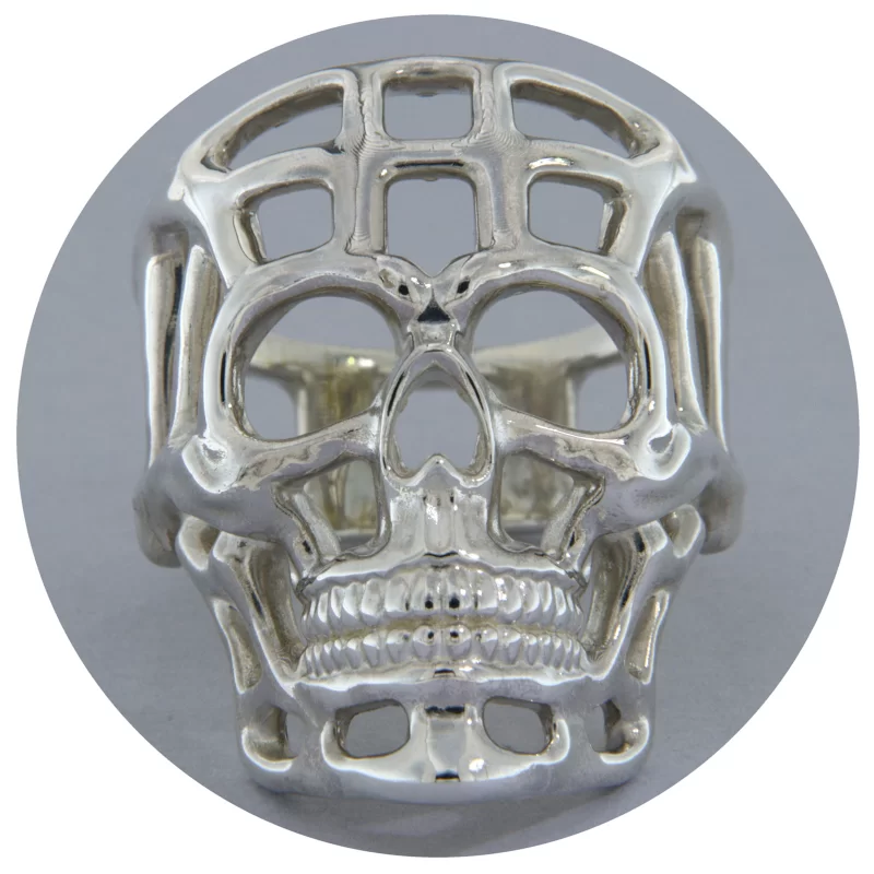 Inel Masiv Sculptat Barbatesc Argint 925 Skull Cage - Design Volumetric
