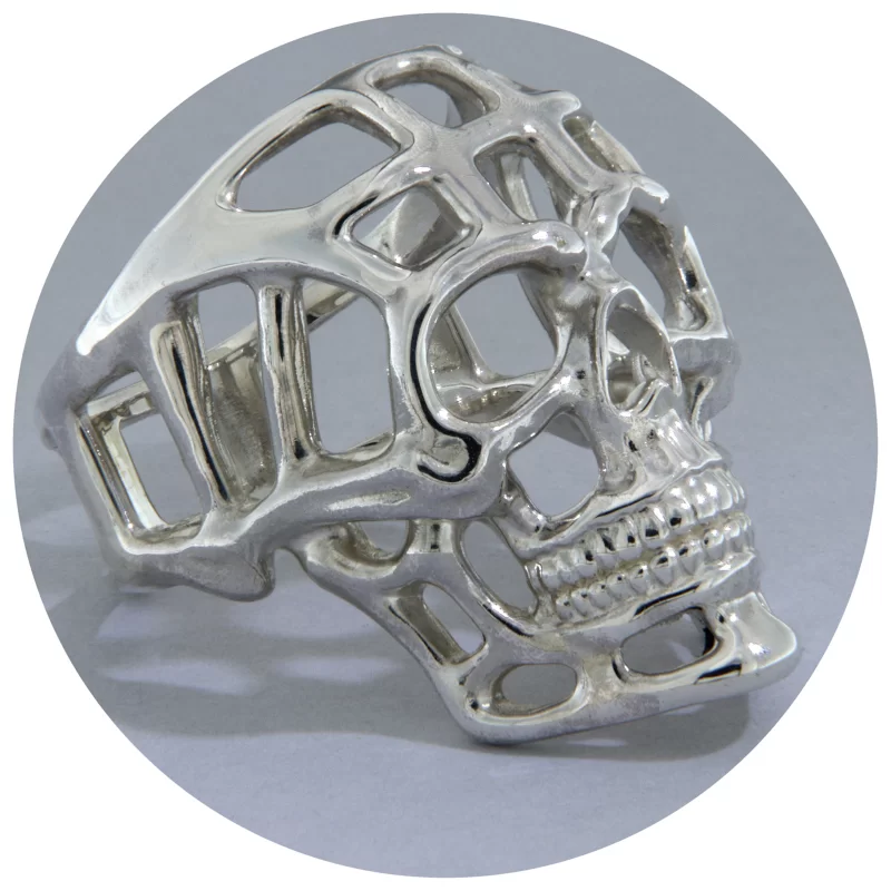 Inel Masiv Sculptat Barbatesc Argint 925 Skull Cage - Design Volumetric