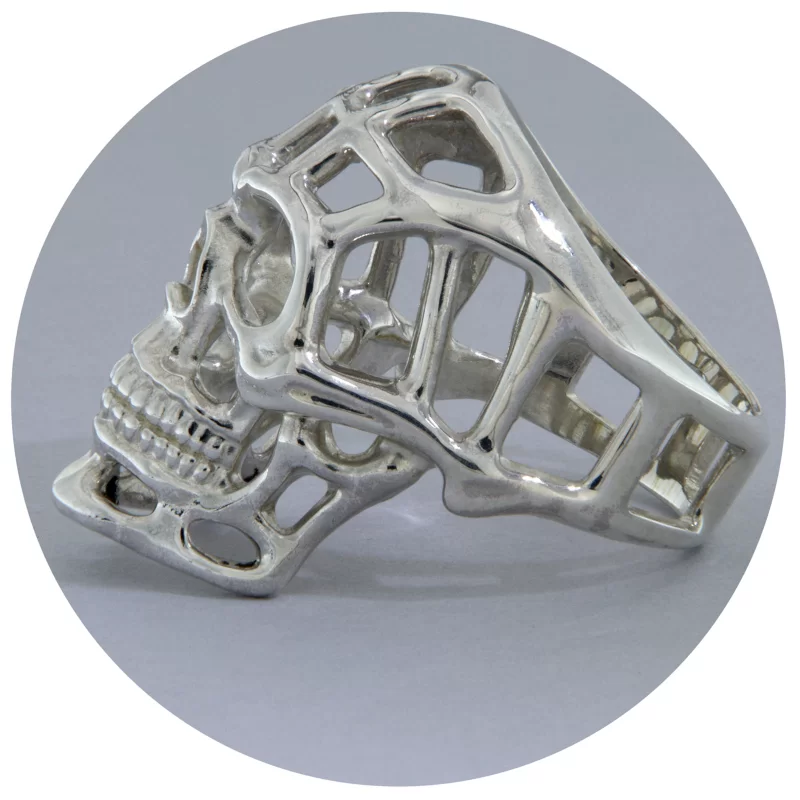 Inel Masiv Sculptat Barbatesc Argint 925 Skull Cage - Design Volumetric