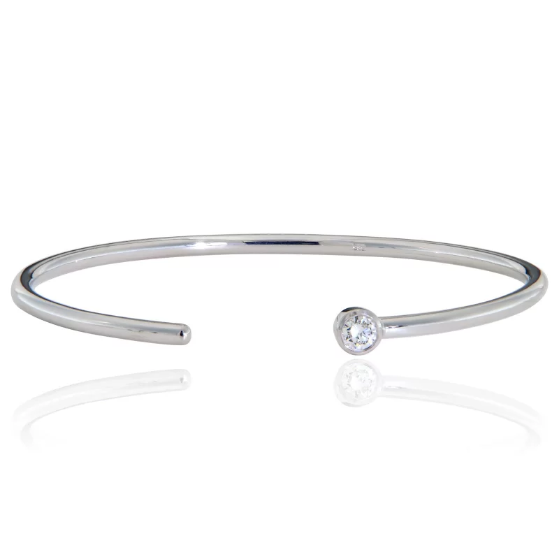 Bratara Minimal Cuff  Aur Alb 14k Diamant Natural - Rafinament Atemporal