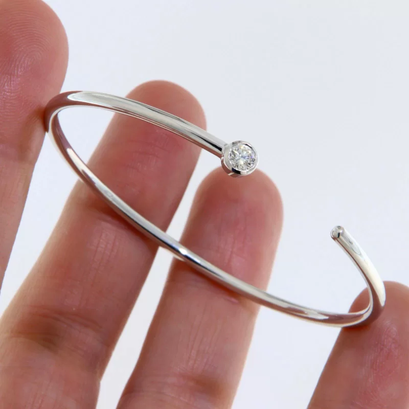 Bratara Minimal Cuff  Aur Alb 14k Diamant Natural - Rafinament Atemporal