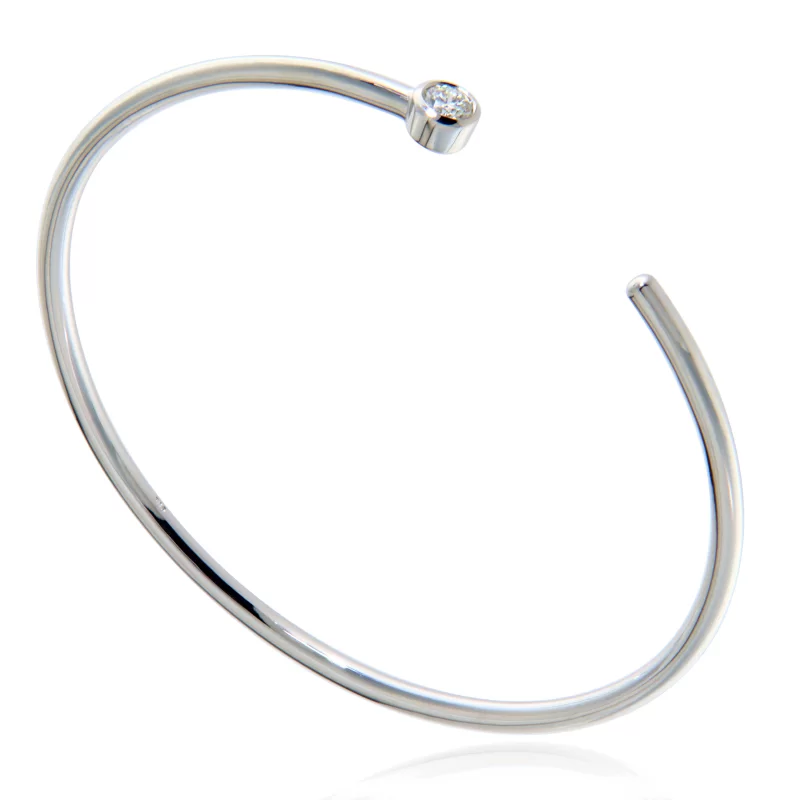 Bratara Minimal Cuff  Aur Alb 14k Diamant Natural - Rafinament Atemporal