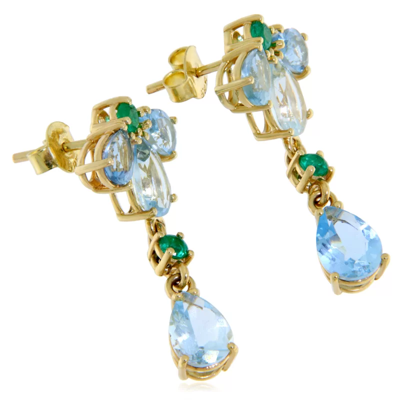 Cercei Aur Galben 14 k Acvamarine Smaralde Naturale - Diafani si Rafinati