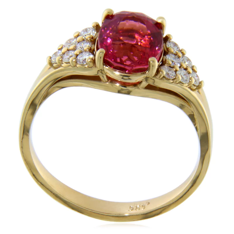 Inel Aur Galben 14 k Turmalina Roz Diamante Naturale - Romantic si Distins