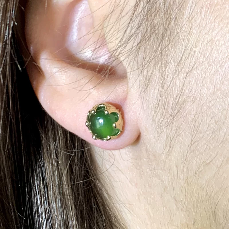 Cercei Aur 14 k Galben Jad Nefrit Natural - Armonie si Eleganta