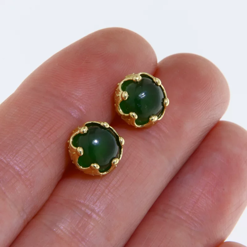 Cercei Aur 14 k Galben Jad Nefrit Natural - Armonie si Eleganta