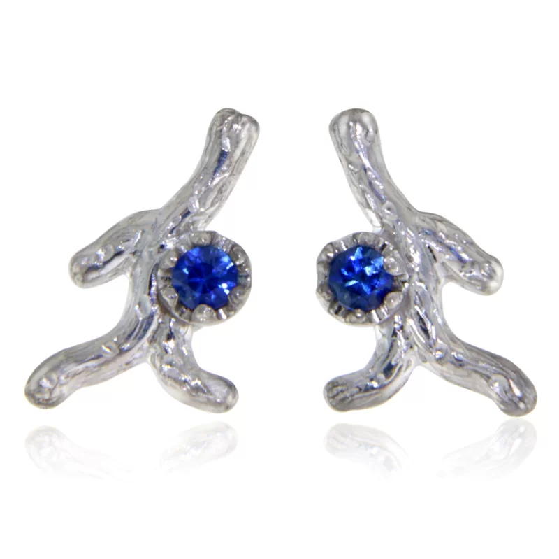 Cercei Stud Surub Aur Alb 14 k Safire Albastre de Ceylon Naturale - Regali, Distincti