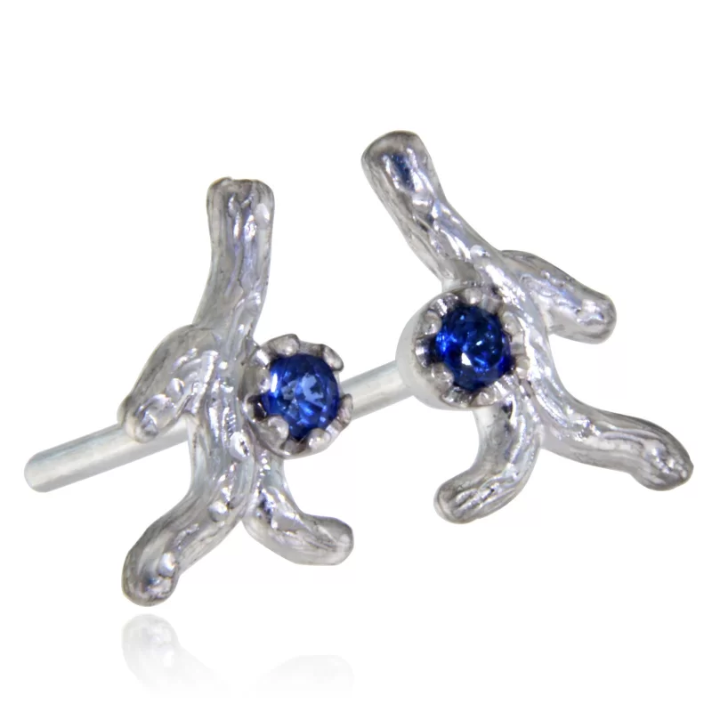 Cercei Stud Surub Aur Alb 14 k Safire Albastre de Ceylon Naturale - Regali, Distincti