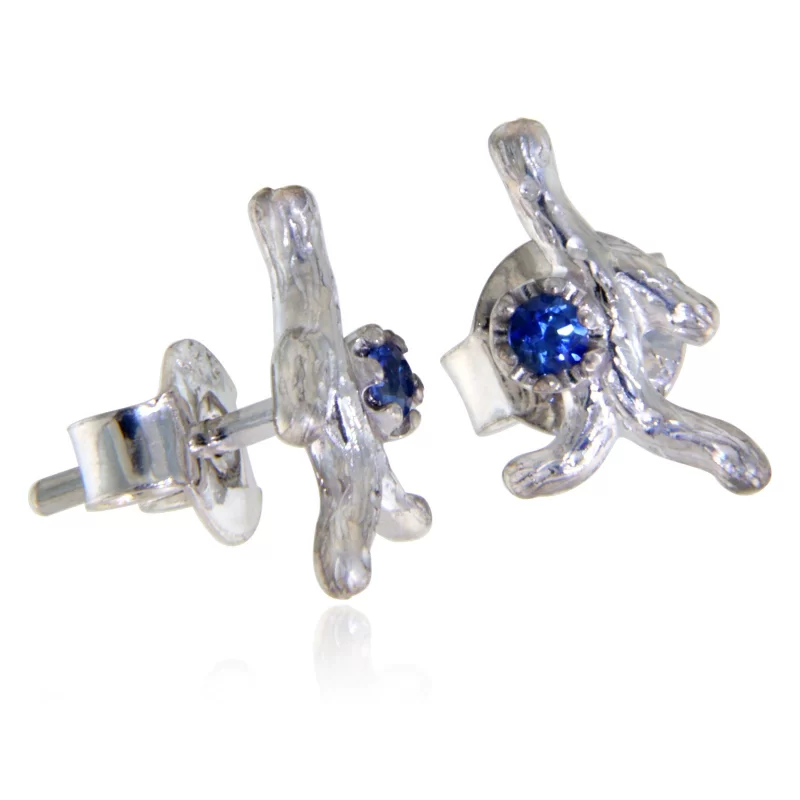 Cercei Stud Surub Aur Alb 14 k Safire Albastre de Ceylon Naturale - Regali, Distincti
