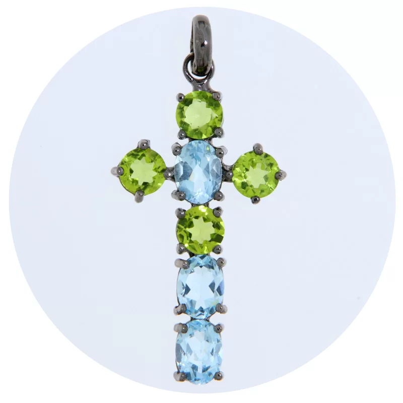 Pandantiv Argint 925 Rodiat Topaz Peridot Natural - Cruce, Eleganta si Echilibru