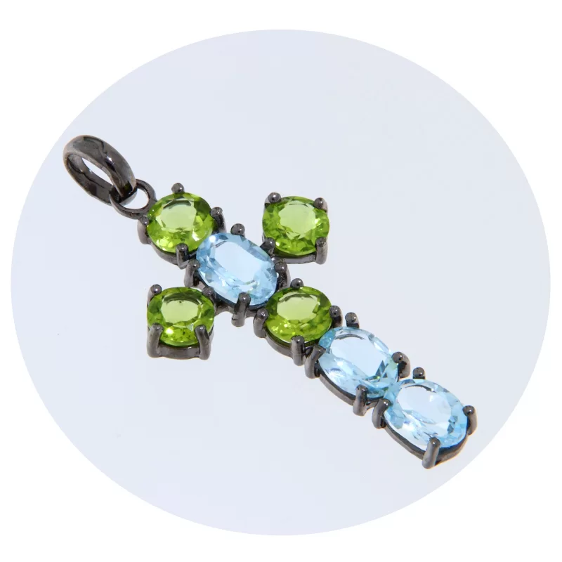 Pandantiv Argint 925 Rodiat Topaz Peridot Natural - Cruce, Eleganta si Echilibru