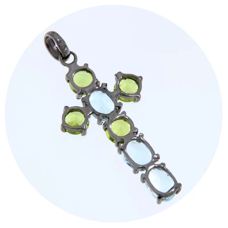 Pandantiv Argint 925 Rodiat Topaz Peridot Natural - Cruce, Eleganta si Echilibru