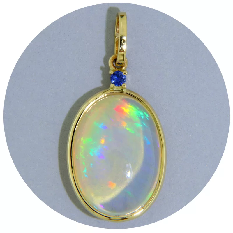Pandantiv Aur 14 k Galben Opal etiopian Safir Albastru - Mistic, Fascinant