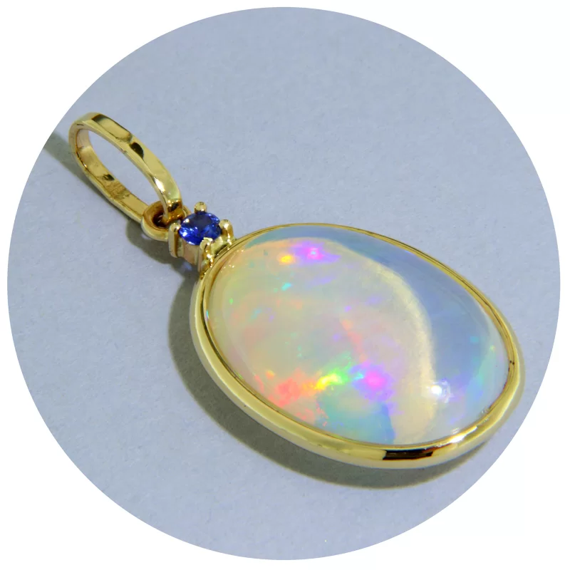 Pandantiv Aur 14 k Galben Opal etiopian Safir Albastru - Mistic, Fascinant