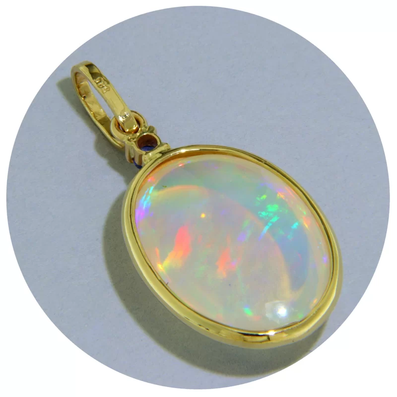 Pandantiv Aur 14 k Galben Opal etiopian Safir Albastru - Mistic, Fascinant