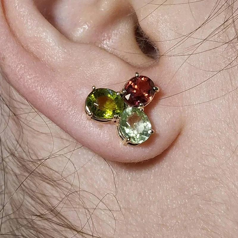 Cercei Stud Surub Aur Galben 14 k Turmaline Multicolor Naturale - Culoare si Vibratie