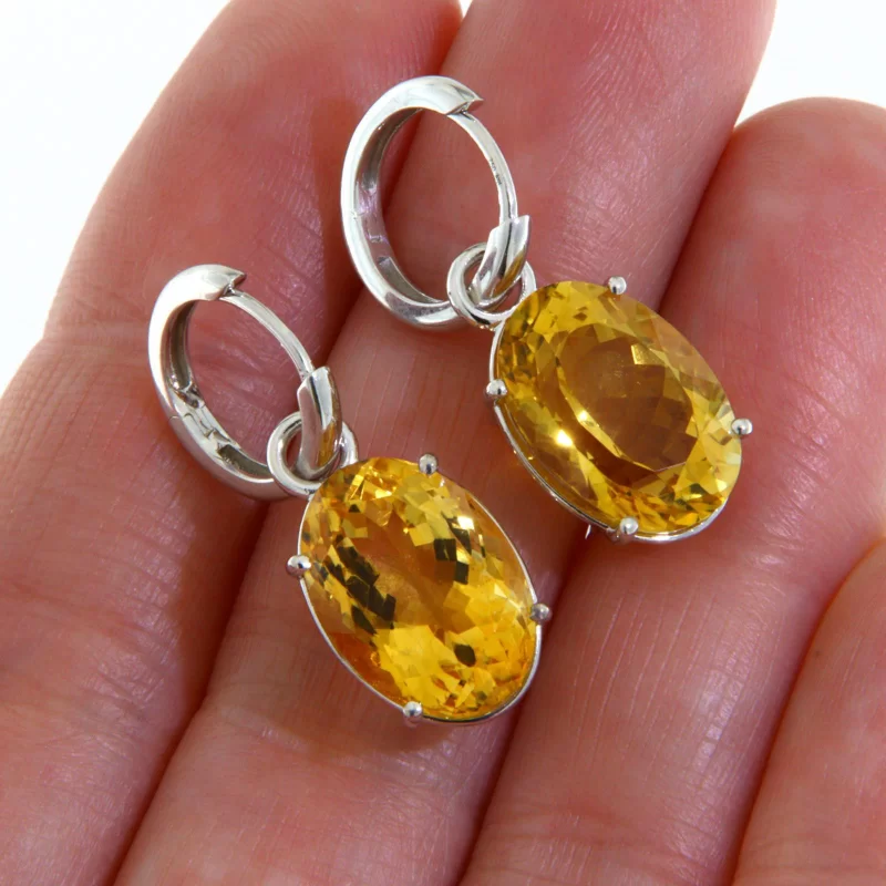 Cercei Aur Alb 18 k 2 in 1 cu Elemente Interschimbabile Citrine Naturale - Eleganta Versatila