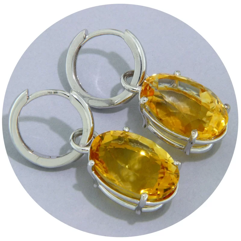 Cercei Aur Alb 18 k 2 in 1 cu Elemente Interschimbabile Citrine Naturale - Eleganta Versatila