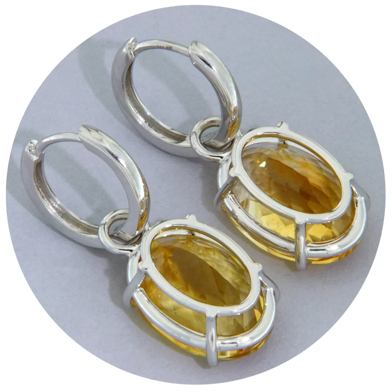 Cercei Aur Alb 18 k 2 in 1 cu Elemente Interschimbabile Citrine Naturale - Eleganta Versatila