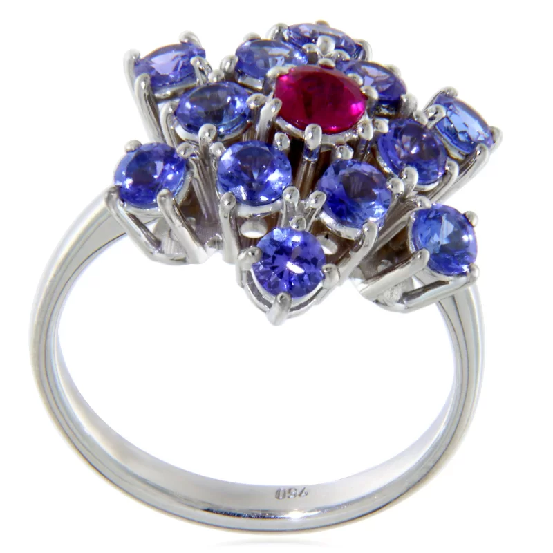 Inel Aur Alb 18 k Tanzanite Rubin Naturale Snowflake - Stralucire Regala