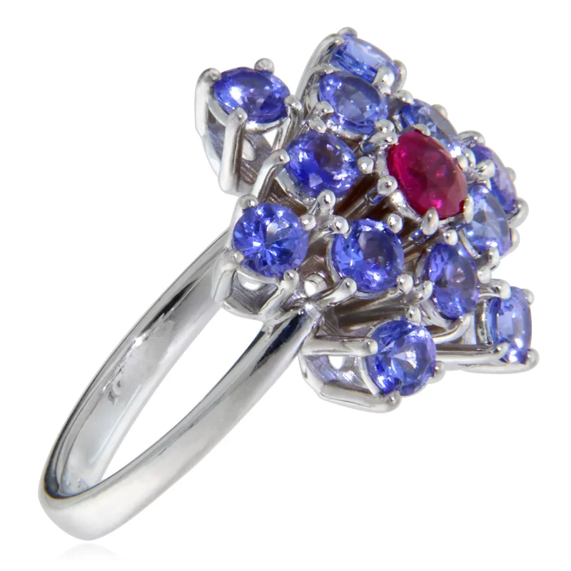 Inel Aur Alb 18 k Tanzanite Rubin Naturale Snowflake - Stralucire Regala