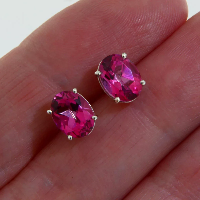 Cercei Stud Surub Argint 925 Topaz Roz Natural - Delicatete si Eleganta