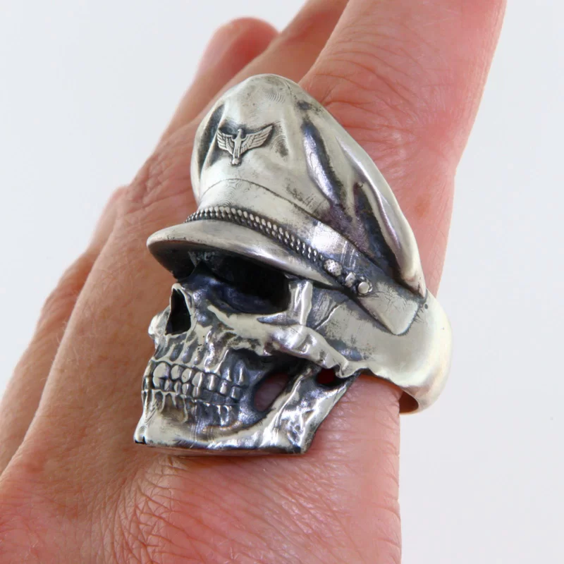Ghiul Argint 925 Oxidat Craniu Skull Kommandant - Forta si Atitudine